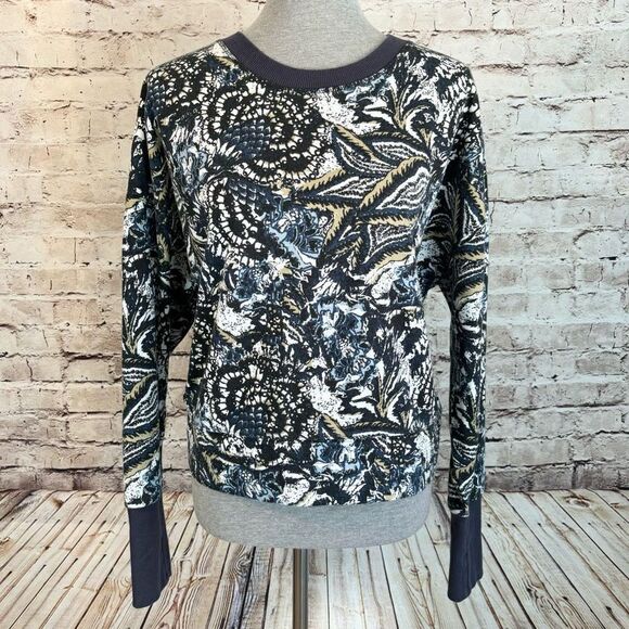 Joie Caleigh Blue Floral Paisley Cropped Pullover Sweatshirt Long Sleeve XL